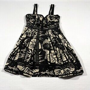 Diane Von Furstenberg DVF IMA Flower Crossing Black White Print Dress Sz 8